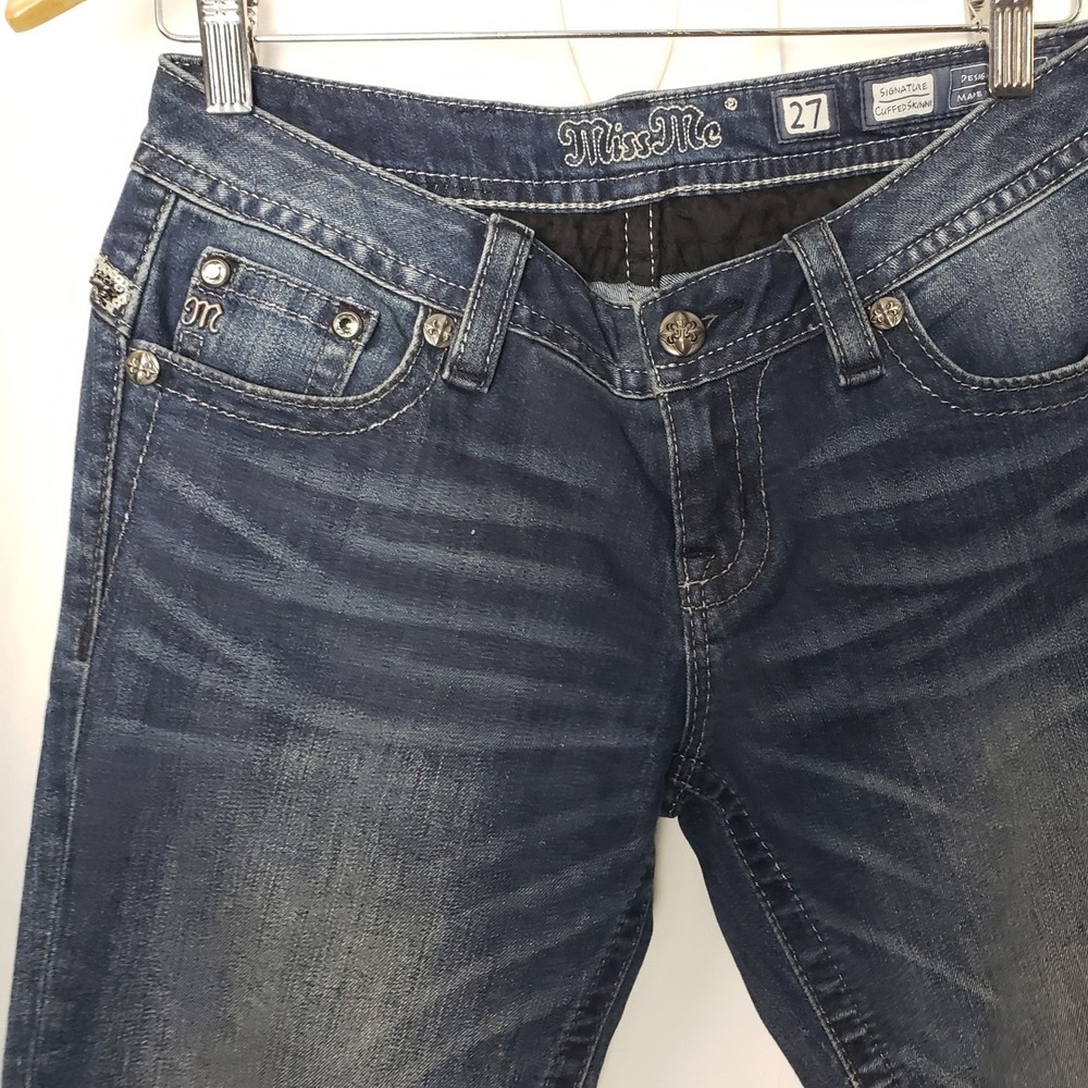 Miss Me Signature Cuffed Skinny Jeans 27 Blue Embellished Sequin - Picture 2 of 10
